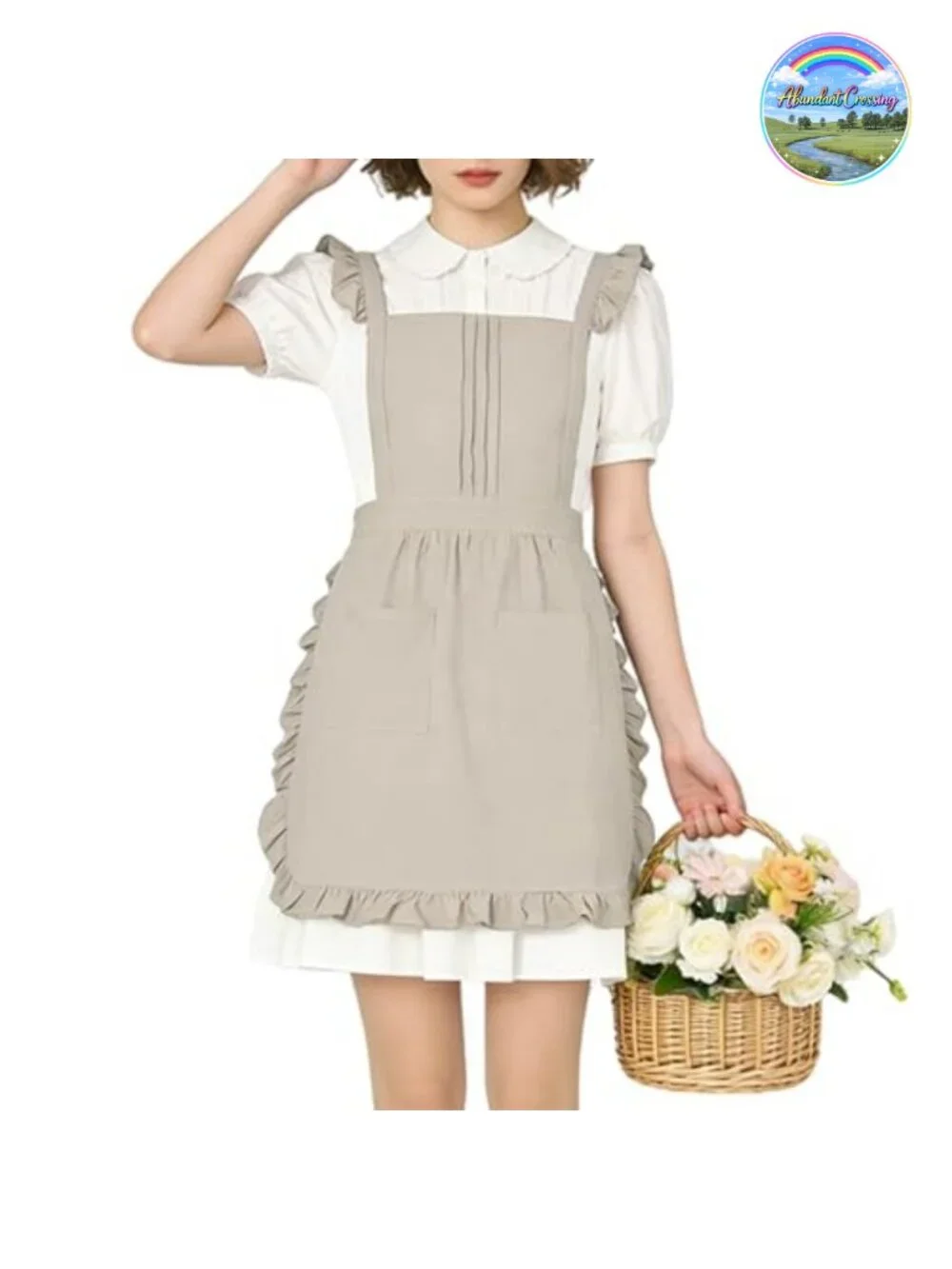 Vintage Ruffle Apron with Pocket, Frilly Kitchen Cooking Waitress